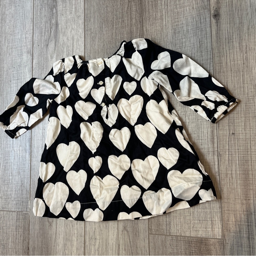 Gap Baby Girl Long Sleeve Heart Print Dress 6-12M Cozy Lagonlook Minimal Chic